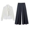 2025 Frühling & Herbst High-End Mode Zweiteiler: Schnürhemd mit langen Ärmeln & Weitbeinige Hose Set
