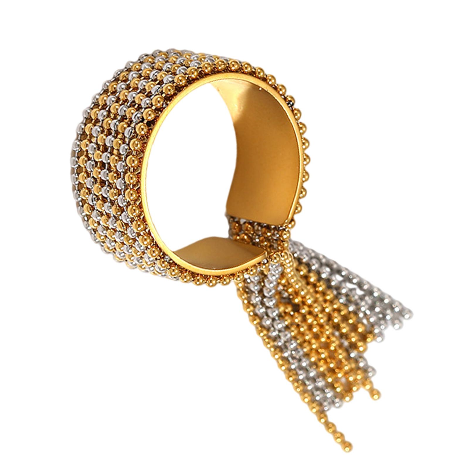 Premium 18K Gold Plated Adjustable Finger Ring Sturdy Stainless Steel Tassels Ring Bracelet 18K Gold Plated Adjustable