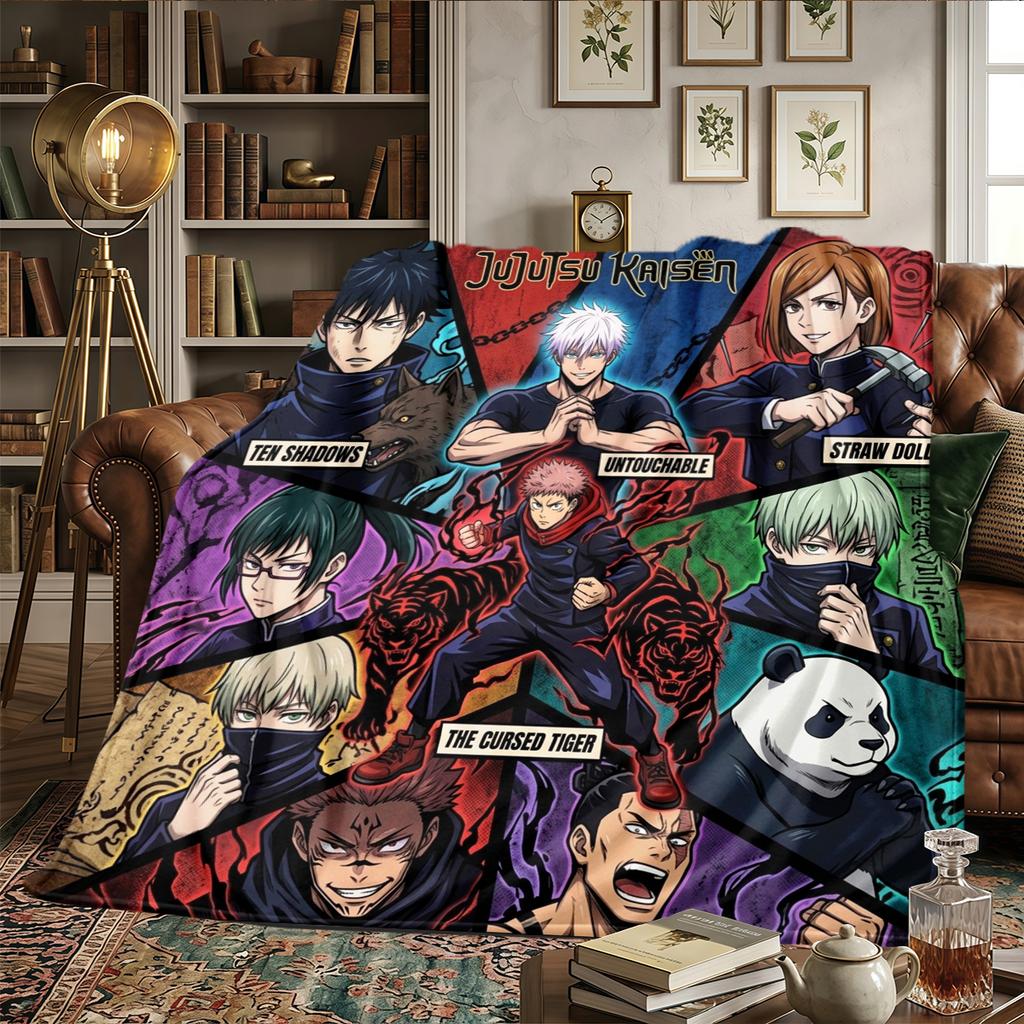 Jujutsu Kaisen Warm Comfortable Flannel Blanket Printed, Fits Bedrooms, Chairs, Travel -HE32