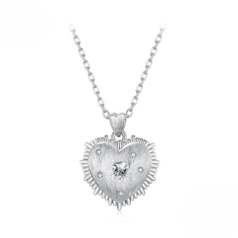 

Sterling Silver Heart Pendant Necklace Buccellati Style Chain Plated White Gold for Women Party Fine Jewelry