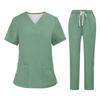 Soild Scrub Arbeitsuniform Anzug für Damen Kreuz V-Ausschnitt Kurzarm Fun T-Shirts Arbeitskleidung T-Shirt mit Taschen