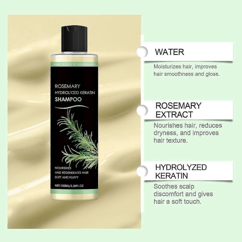 Bio Rosmarin Haarwachstum Shampoo, Rosmarin Hydrolysiertes Keratin Shampoo, Natürliche Verdickung & Stärkung Pflegt das Haar Weich und Flauschig, 100ml