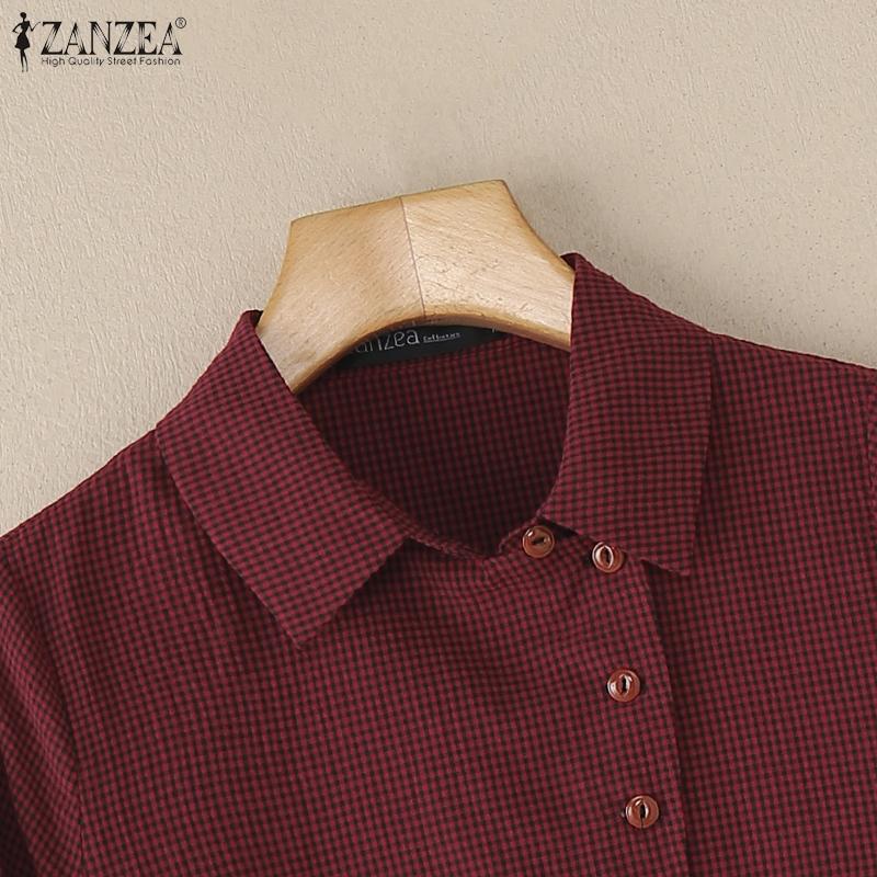 ZANZEA Women Turn Down Collar Long Sleeve Plaid Print Casual Blouse