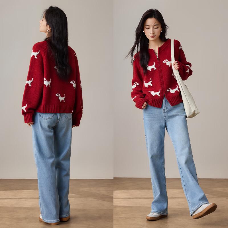 VICTORIA&VERA Women's Christmas Puppy Jacquard Knitted Cardigan V9019W06