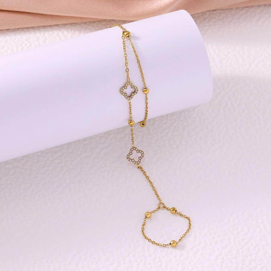 Light Luxury Four-Leaf Clover Full Diamond Women's Stainless Steel Hand Back Finger Chain