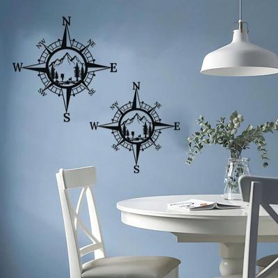 Wrought Iron Compass Wall Art, Minimalist Metal Sculpture Home Decor for Kitchen, Bathroom
