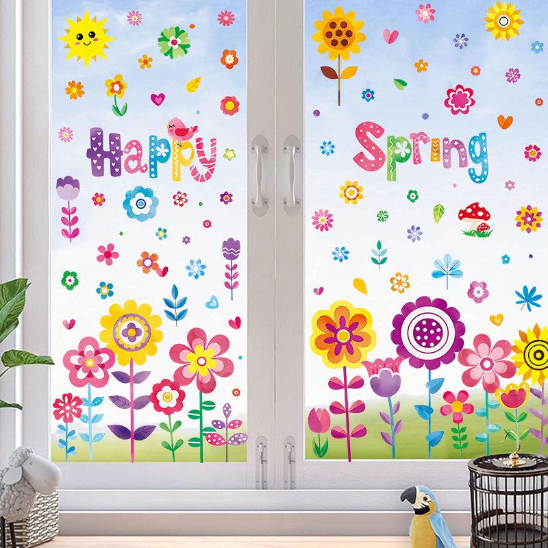 Spring Floral Window Clings Glass Decals Static Flower Stickers for Home Window Door Garden Decor