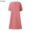 ZANZEA Women Casual Round Neck Solid Color Short Sleeve Pleated Dress