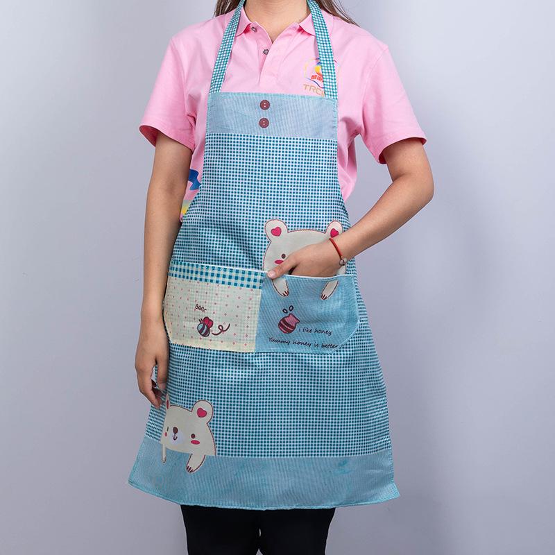 

Peach skin velvet anti-fouling sleeveless neck plaid apron, simple bear plaid small fresh apron зелений