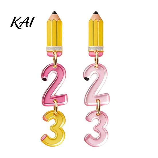 Fun Back to School Jewelry 1 Pair Teacher Earrings for Women, Cute 2D Acrylic Crayon Pencil Backpack Dangle Number Alphabet Earrings, First