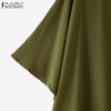 ZANZEA Women Casual Stand Collar Bat 3/4 Sleeve Loose Solid Color Blouses