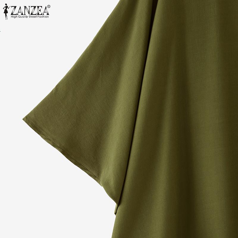 ZANZEA Women Casual Stand Collar Bat 3/4 Sleeve Loose Solid Color Blouses