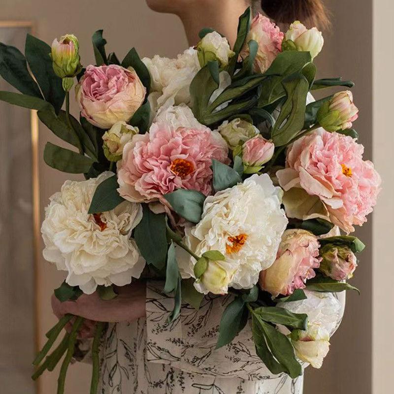 

Картина маслом пион имитация цветка свет роскошный высококачественный искусственный букет ретро орнамент гостиная обеденный стол домашний орнамент фото искусственный цветок 5 PCS