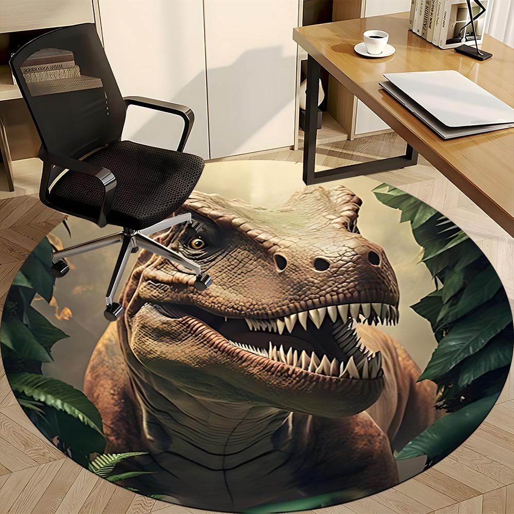 1PC Dinosaur Print Office Round Rug, Non-slip, Soft and Durable Office Rug for Interior Decoration, Perfect for Office, Beautiful Decoration