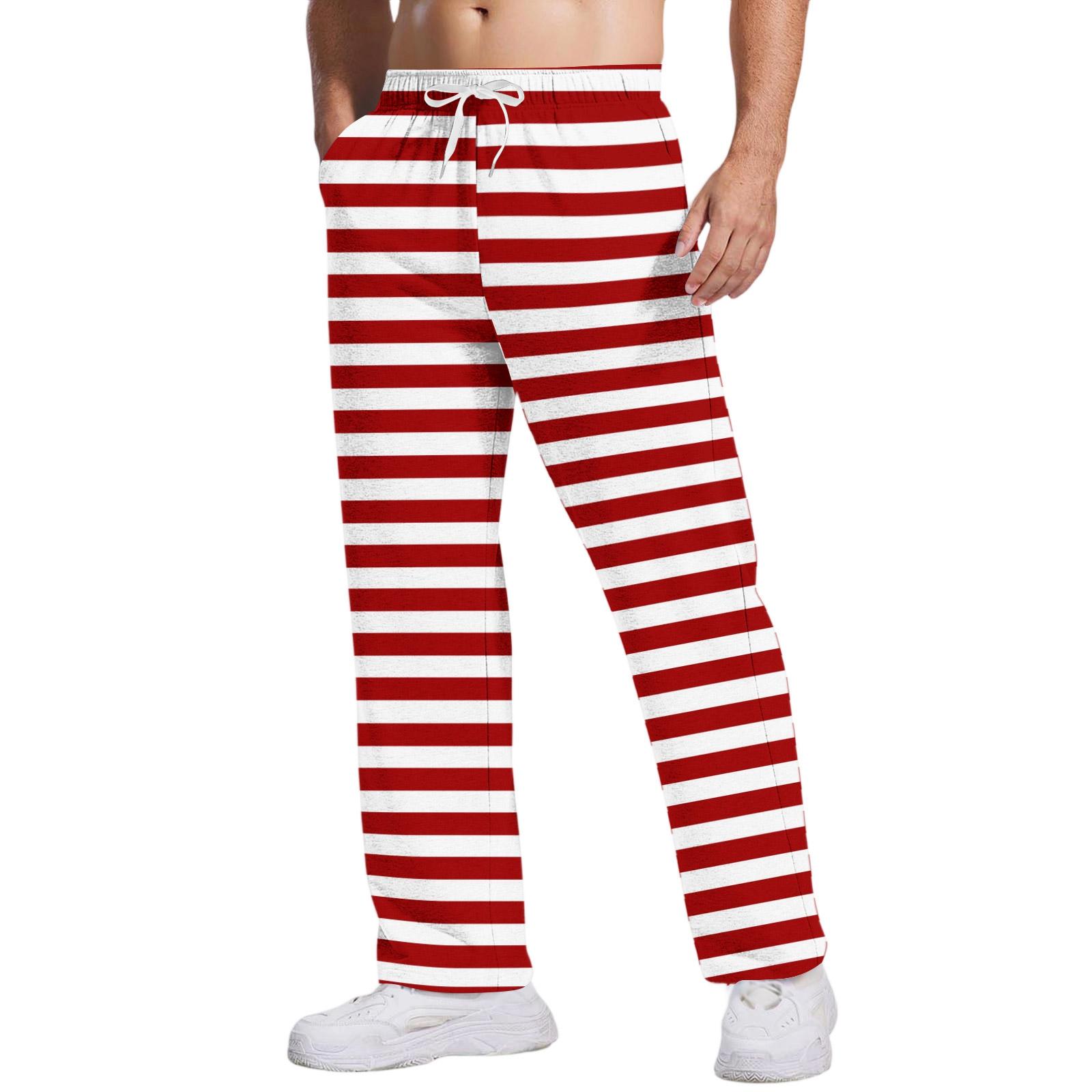 

Men s Casual Pants With Pockets | Stripe Checkered Printed, Loose Straight Leg, Elastic Waist With Drawstring For Daily & Casual Wear M червоний