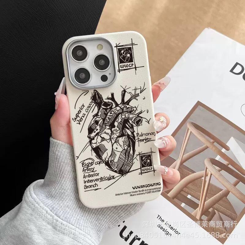 Heart Sketch For iPhone15promax Phone Case Apple 16 Leather 14/13/12 Case 17