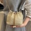 Fashion Strap Straw Chain Bag Women's 2025 Summer New Shoulder Messenger Bag Literary Bucket Bag Weaving Trend