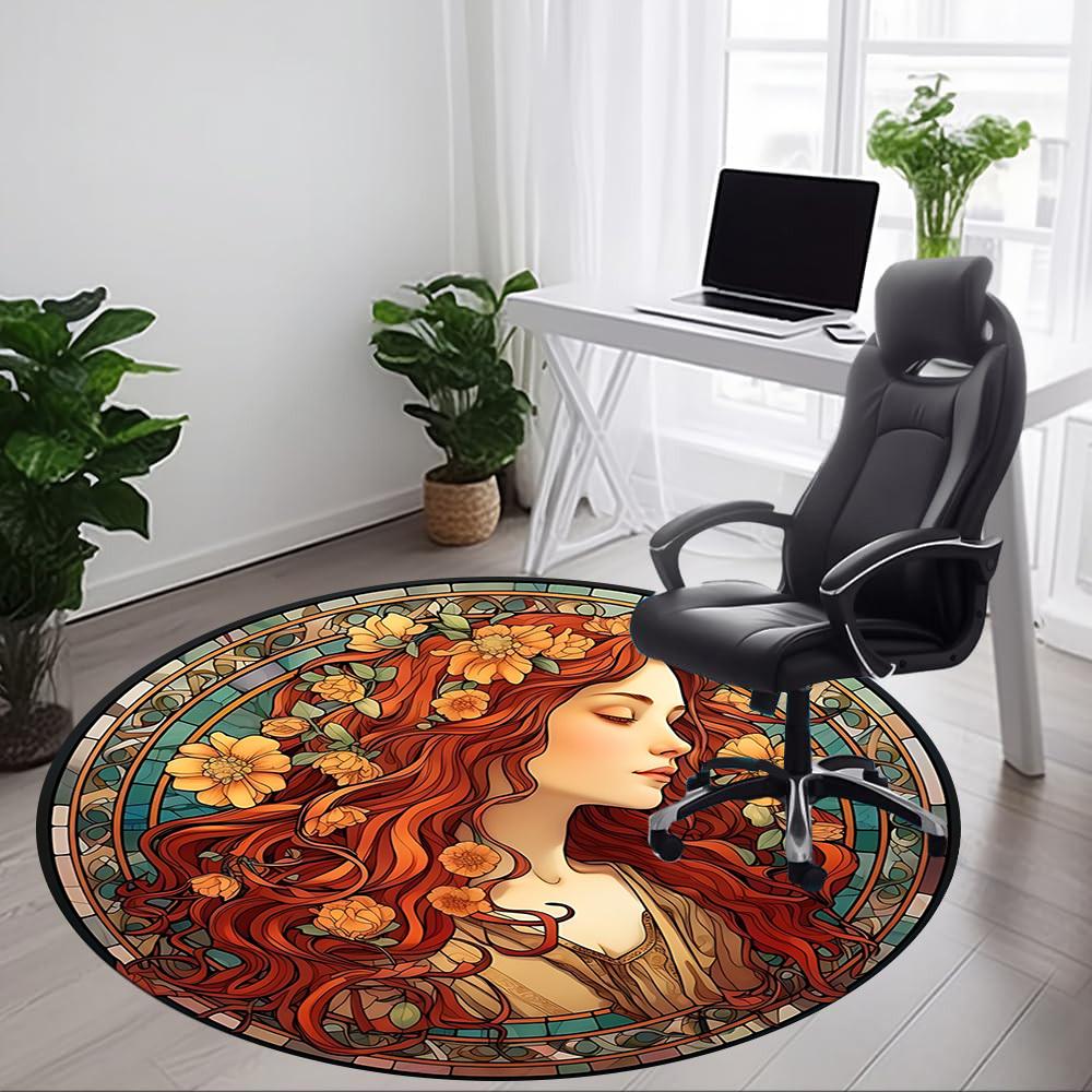 1pc Floral Portrait Office Round Area Rug, Indoor Mat Suitable For Office, Under Office Chairs Bedroom Living Room Home Decor, Room Deco