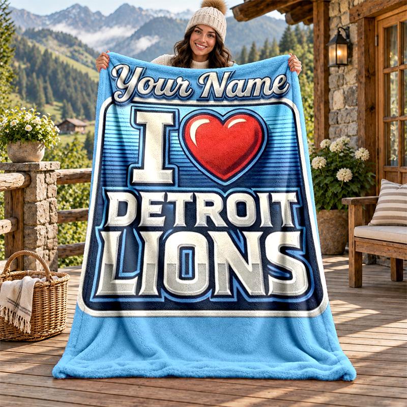 Detroit Lions Custom Name Flannel Blanket Personalized Soft Warm Plush Throw Blanket Customized Gift for Family Friends