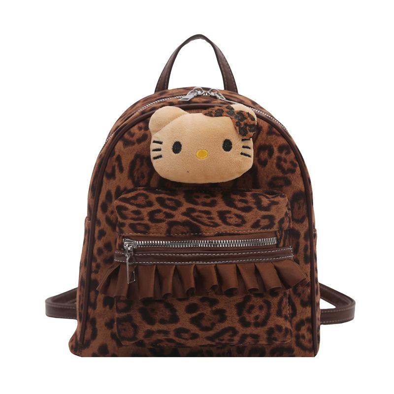 Fashion Leopard Print Boys And Girls Backpack Kindergarten Baby Small Schoolbag Cute Plush Cat Children'S Backpack