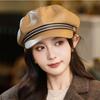 Windproof Octagonal Hat Warm Painter Hat Personality Pu Leather Beret  Girl