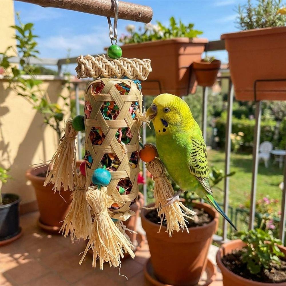 Bambus gewebt Papagei Kauen Bissfest Zerreißen Knistert Vogel Futter suchen Natürlich Bunt Vogelkäfig Zähne schleifen