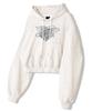 Women'S Relaxed Metallic Chrome Heart Crop Hoodie White Melange