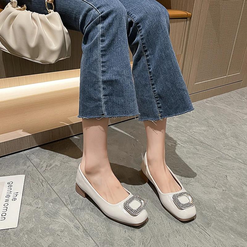 Luxury Women Shoes 2024 Retro Square Toe Women's Pumps Comfortable Low Heel Shallow Mouth Shoes Simple Fashion Lady Dress Shoes