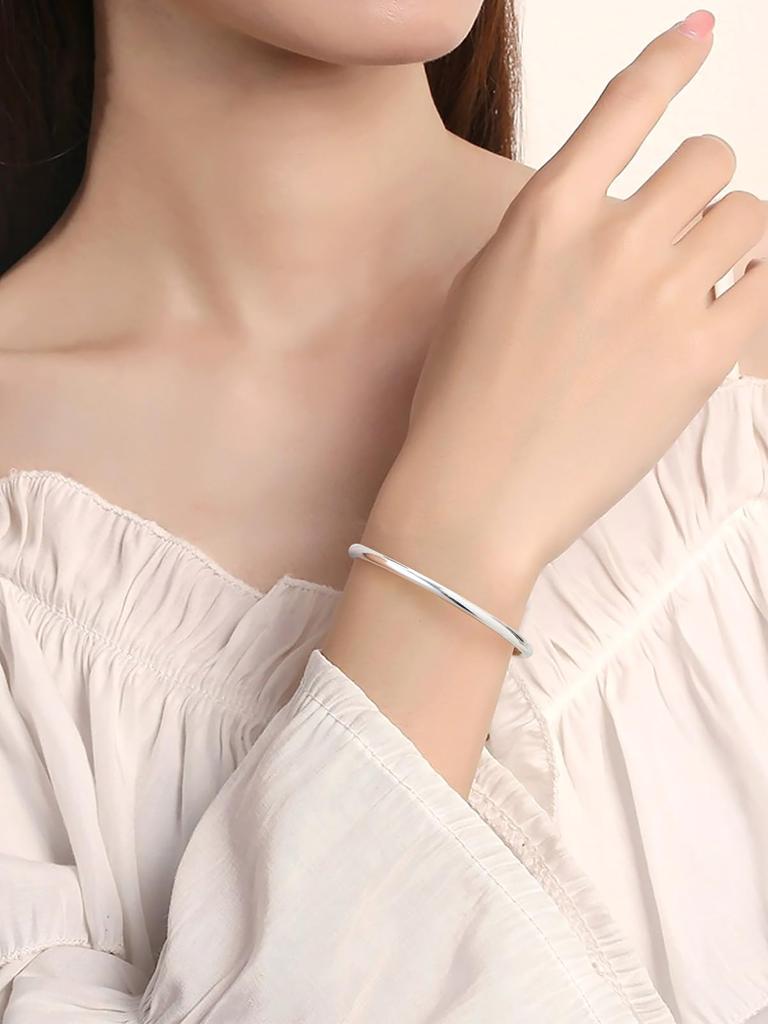 925 Silver Metal Accessory [ChicSilver] Bangle, Women's, Leave-on, Simple, Hypoallergenic, Men's