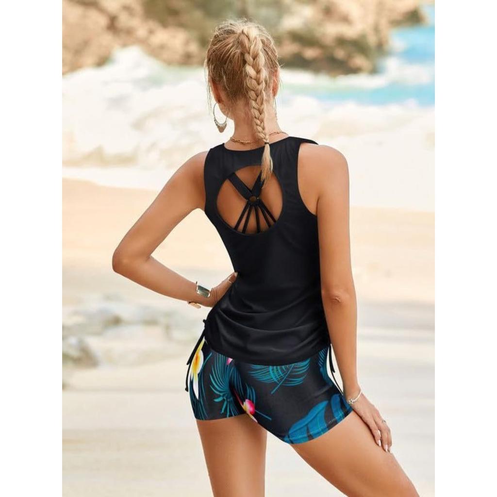 Set da Nuoto da Donna 3 Pezzi con Controllo Pancia, Include Top da Bagno con Reggiseno e Pantaloncini per Adolescenti