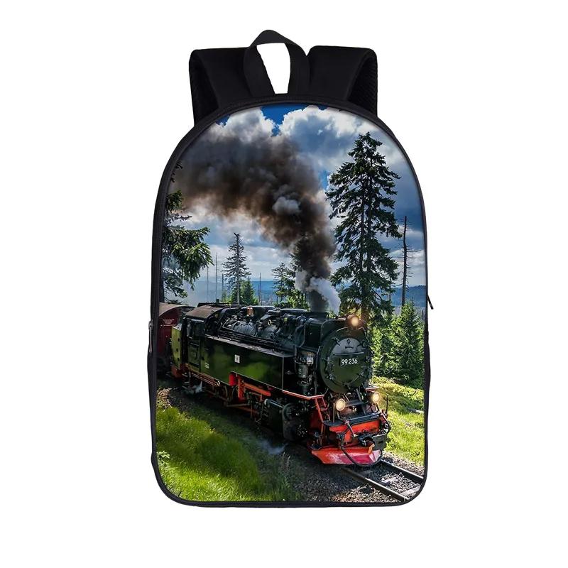Old-fashioned Steam Train / Locomotive Pattern Backpack for Teenager School Bags Women Rucksack Travel Student Book Bags Gift