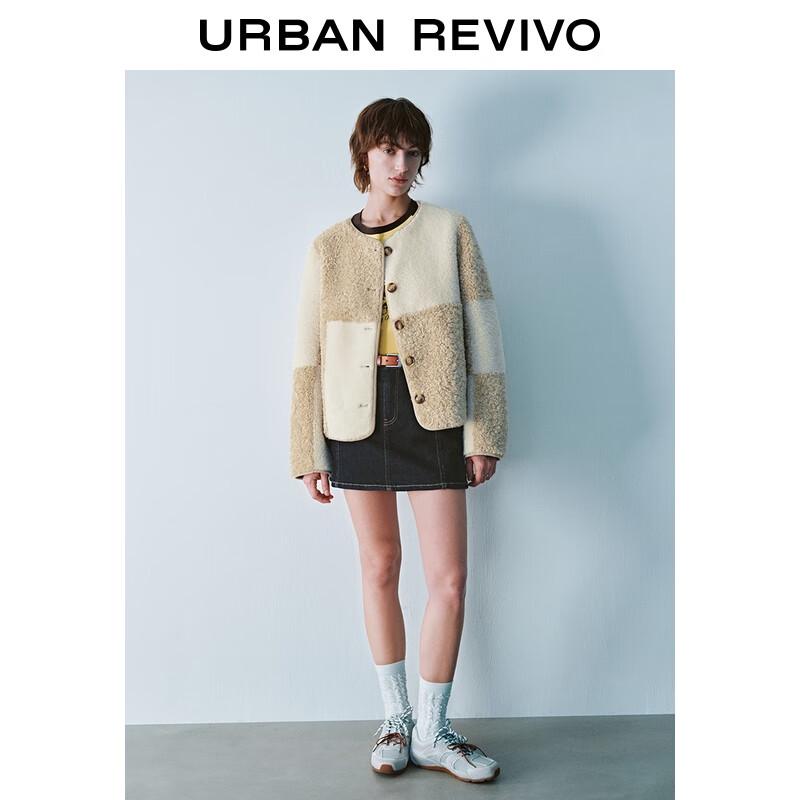 UR Women's Color-block Lamb Wool Button Jacket