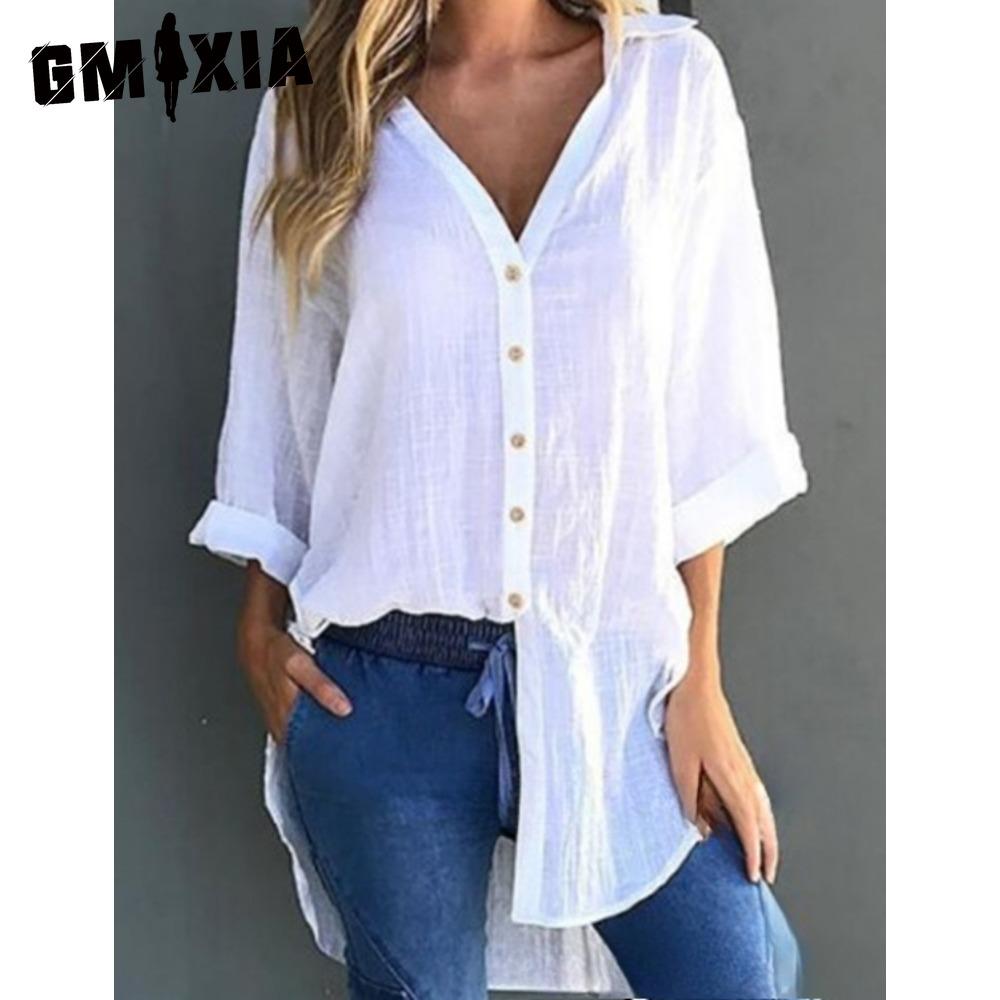 

GMXIA Женские модные повседневные однотонные блузки и рубашки-поло с длинным рукавом с принтом XXXL белый