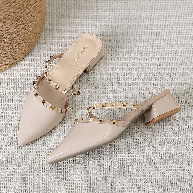 

2025 весна новая мягкая кожа универсальные полуподдерживающие одинарные туфли женские с острым носком сумка на носок полушлепанцы женская уличная обувь мюли сандалии 40