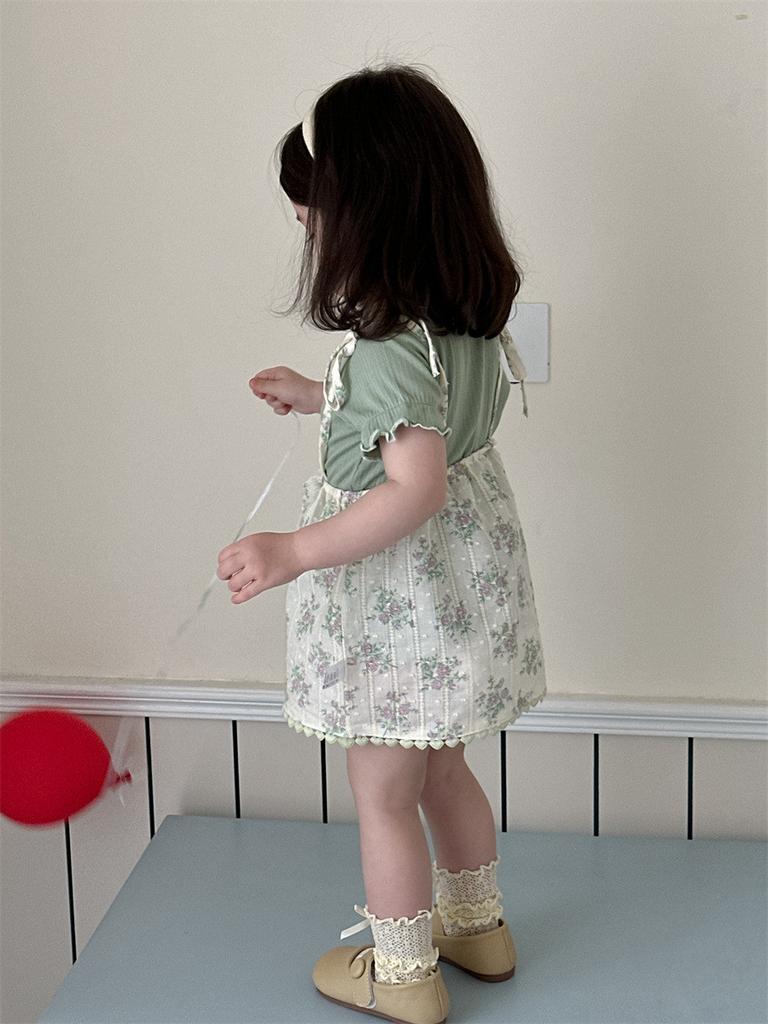 Stylish Korean Toddler Girls Summer Outfit Soft Cotton Short Sleeve T-shirt And Skirt Set