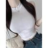 Women's Sporty Style Sleeveless Tight T-Shirt with Ruffled Base Layer, Half-High Neck, Thin and Slightly See-Through