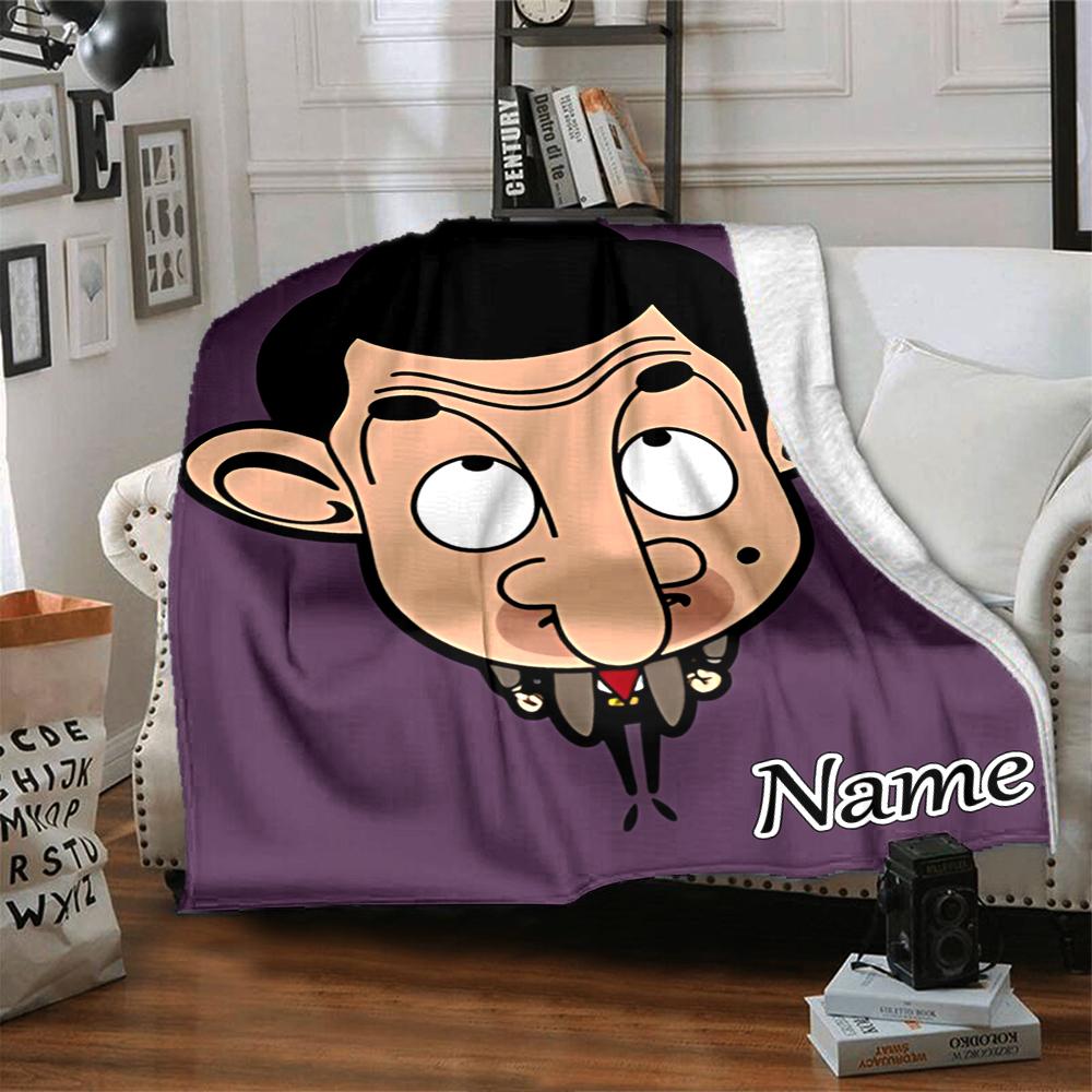 Custom Name Mr. Bean's Adventure Blanket for Couch & Bed, Plush Cozy Fuzzy Blanket Super Soft & Warm Blankets for Fall and Winter. 0908321