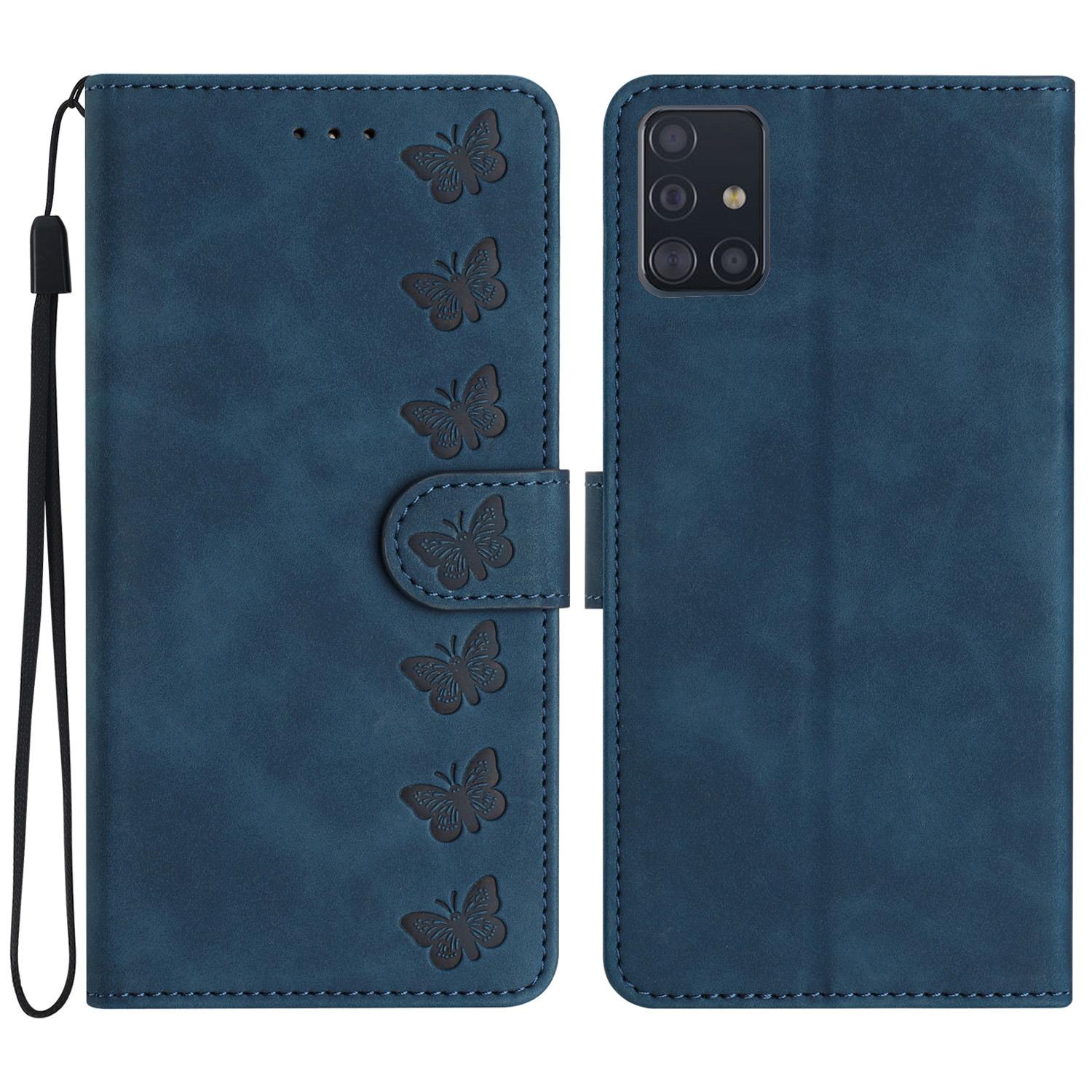 

For Samsung Galaxy A51 4G SM-A515 PU Leather Wallet Case Butterfly Imprinted Phone Stand Cover Blue