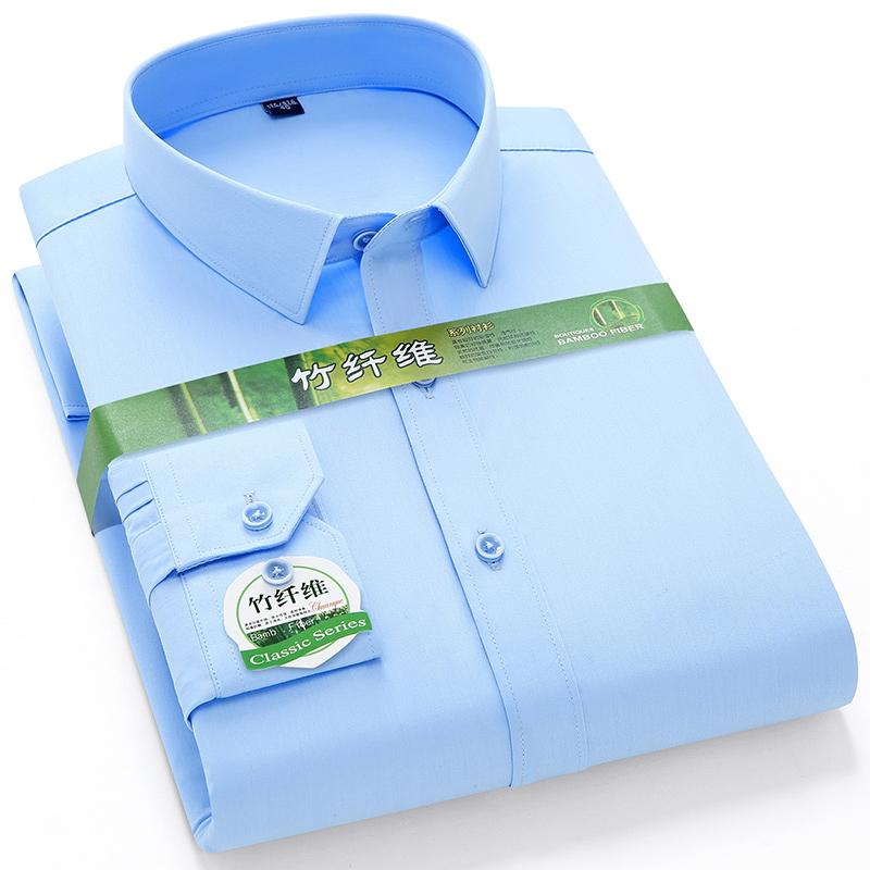 Bamboo Fiber Men Shirt Long Sleeve Elastic Anti-wrinkle Regular Fit business Formal Social pink Blue Striped checkered print 4XL