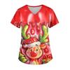 Ladies' Christmas Printed Fashionable V-neck Pocket Short Sleeved  Uniform And Caregiver Top