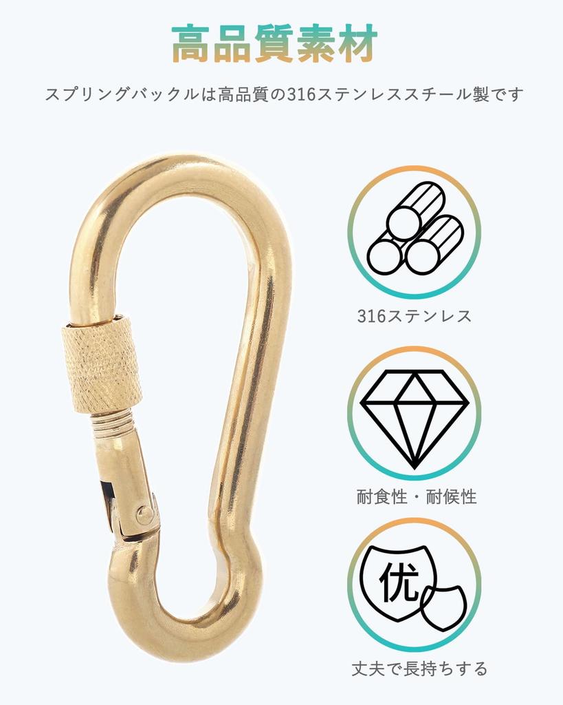 SEPWIK Carabiner, 316 Stainless Steel, Spring Hook, Multi-Function Spring Snap, Keychain, Gold