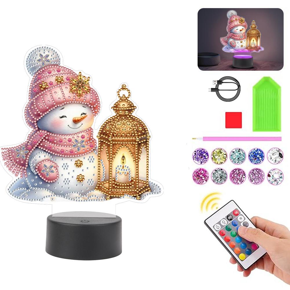 Acrylic Double Sided Christmas Snowman Multifunctional Diamond Night Lamp Decorative DIY 5D Diamond Lamp Rhinestones LED Light
