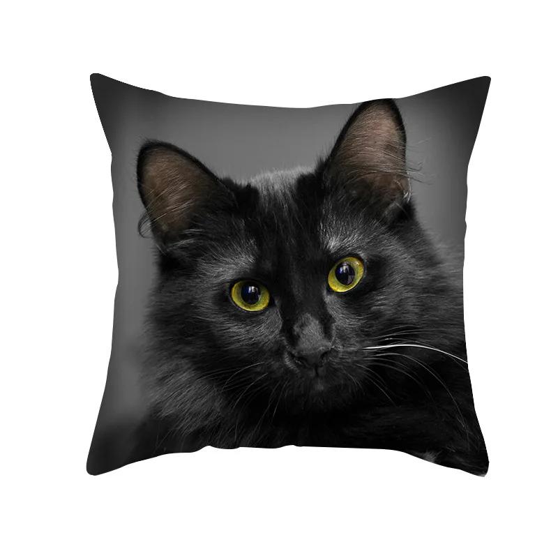 45X45CM Black Cat Pillowcases Polyester Home Cute Kitty Animal Lover Cushion Cover Funny Decoration Pillow