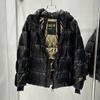 Womens Black Gold Winter Puffer Jacket Loose Fit Hooded Thick Warm Down Coat Short Length