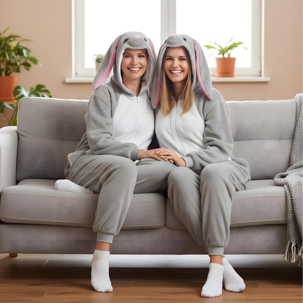 Jednodílný pyžamový kostým Kigurumi Šedý Králík : 175 - 185Cm