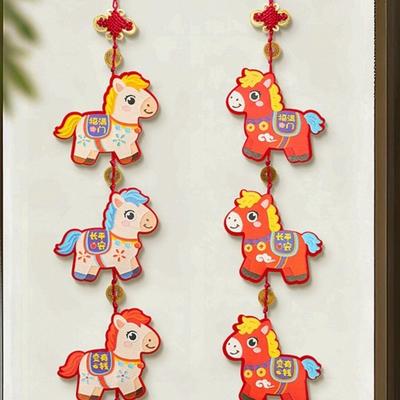 Horse Year Chinese New Year Decoration Traditional Cartoon Spring Festival Pendants with Tassel Exquisite