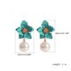 Yutsai Korean Flower Painting Earrings Imitation Pearls Alloy Stud Earrings Elegant Fashion Jewelry OG071
