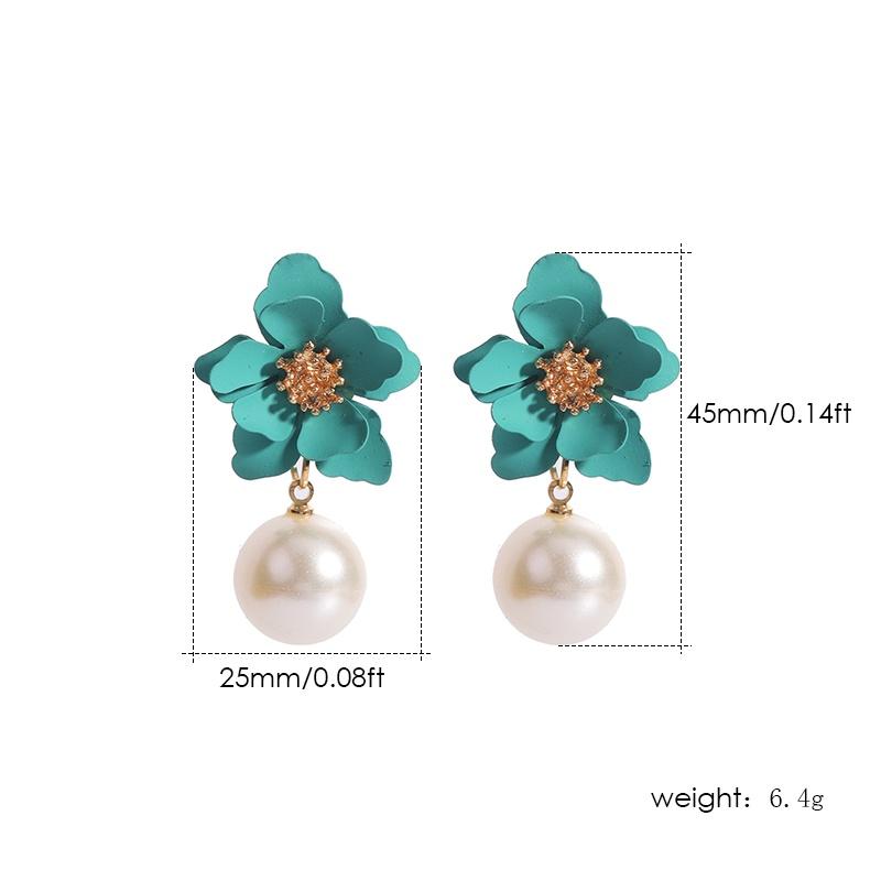 Yutsai Korean Flower Painting Earrings Imitation Pearls Alloy Stud Earrings Elegant Fashion Jewelry OG071