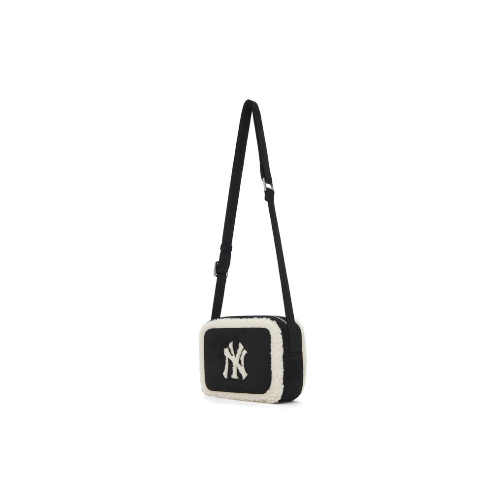 MLB 24FW New York Yankees NY Logo Klassisch Herbst Winter Vielseitig Lammfell Kleines Quadratisches Tasche - Umhängetasche Unisex Taschen Schwarz 3ACRS0746-50BKS