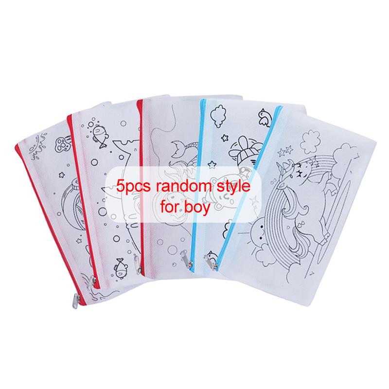 5pcs Pen Bag Stationery Storage Supplies Graffiti Cartoon Pattern Storage Bag for Children Colored Zipper Bags Portable TMZ